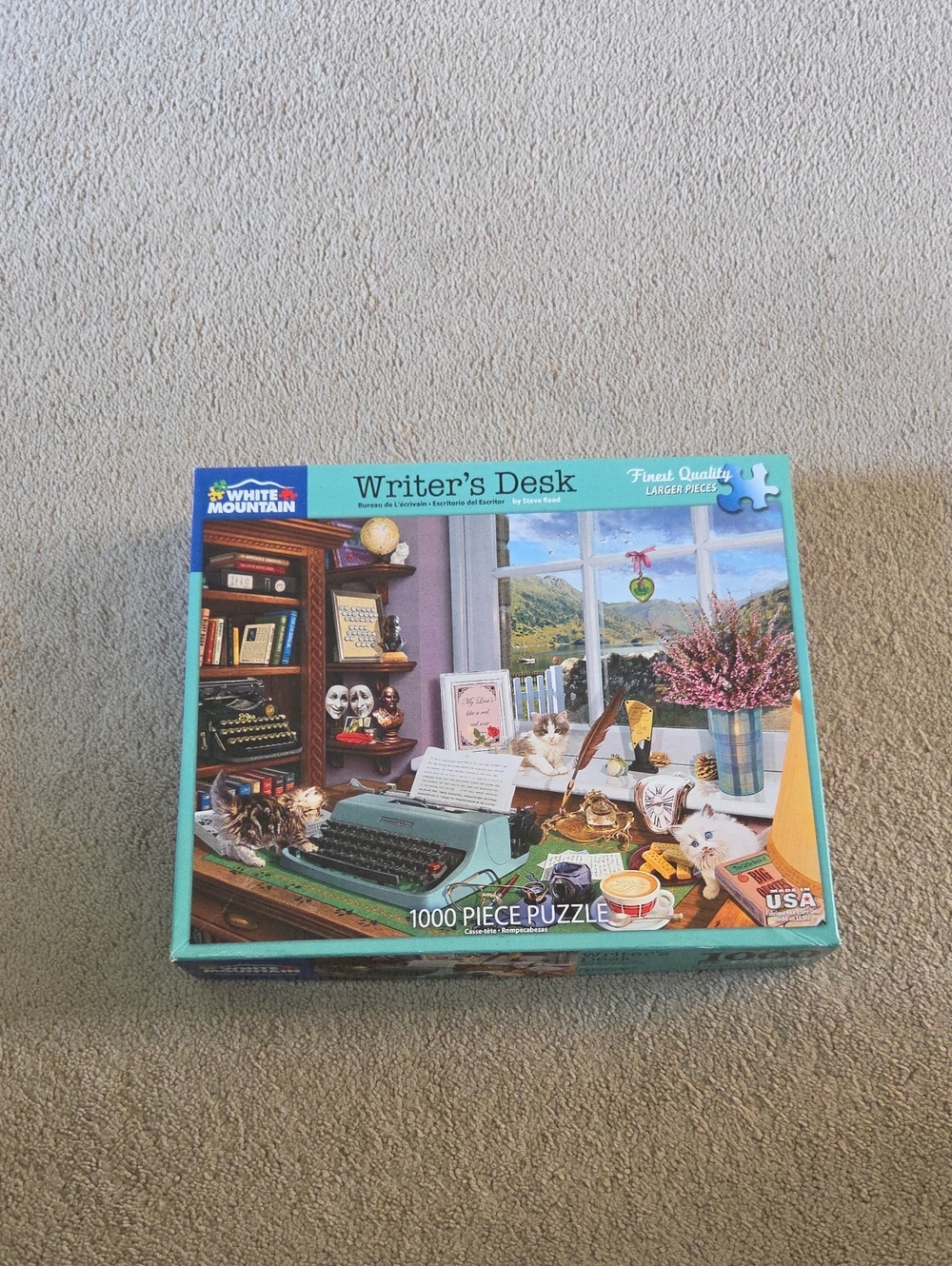 White Mountain Writer's Desk Puzzle - Teal and Multicolor Box
